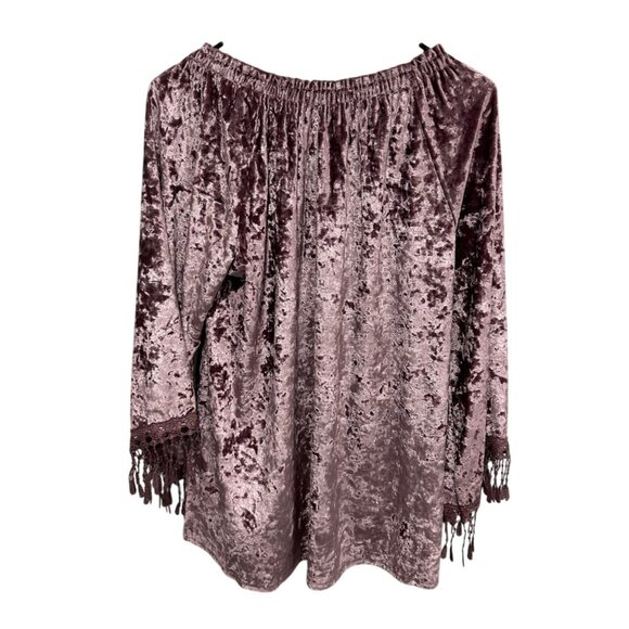 Indigo Thread Co. Velvet Fringe Boho Top Large Off-Shoulder Shimmer Night Out - Picture 2 of 11